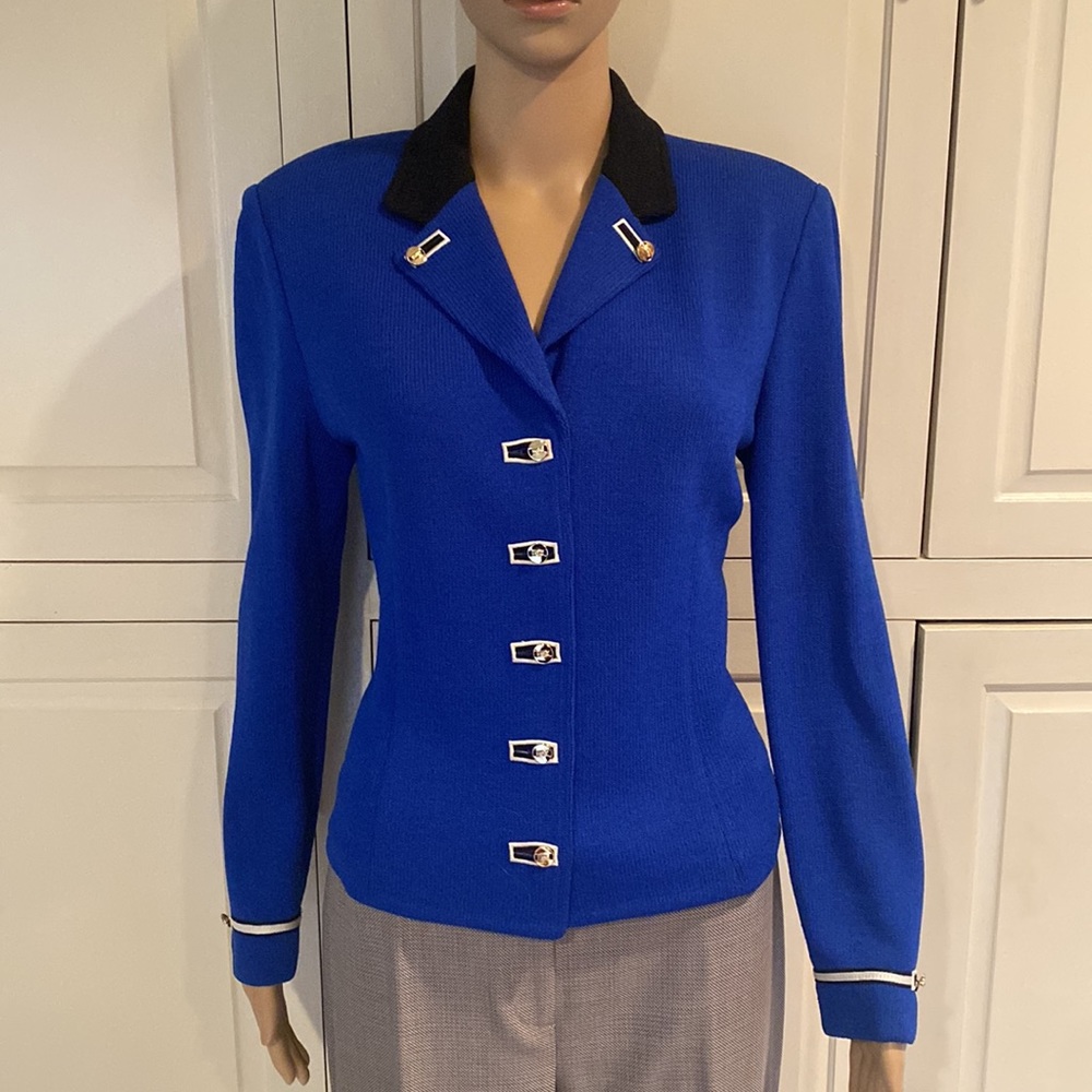 ST.JOHN Knits by Marie Gray Size 8 Royal Blue with Black and Gold Accents